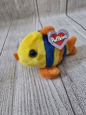 Vintage Puffkins Jules Striped Fish 4 1/2" Swibco Plush Stuffed Animal NEW
